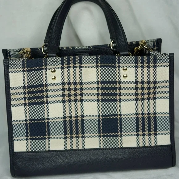 Coach Navy and Cream Plaid Satchel - Picture 6 of 7